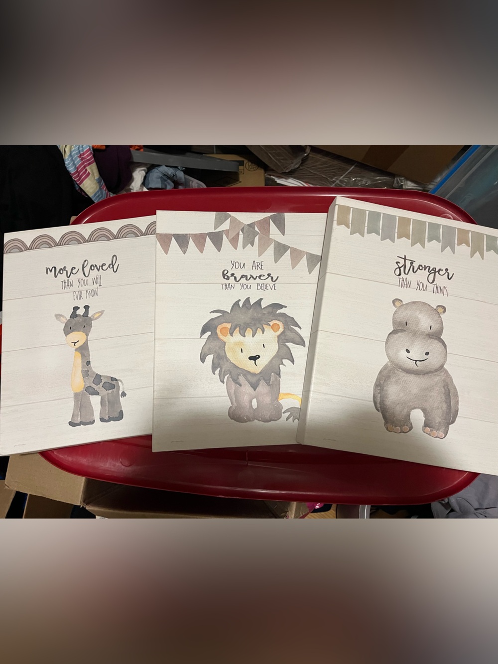 Nursery Animal Trio Canvas Prints - Giraffe, Lion, Hippo - Neutral Tones